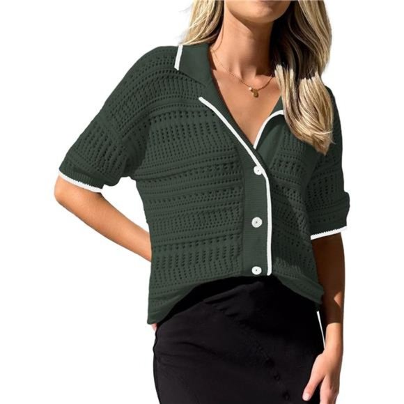 Short Sleeve Cardigan Sweaters Casual Button Down Shirts V Neck